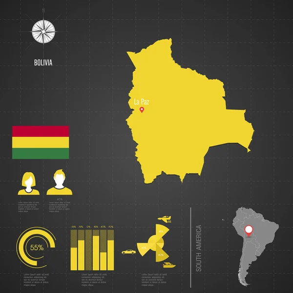 Mapa Mundial da BOLÍVIA. Vetor de viagem Ilustração — Vetor de Stock