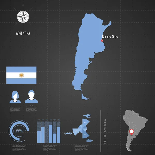 Mapa Mundial de ARGENTINA. Vector de viaje Ilustración — Vector de stock