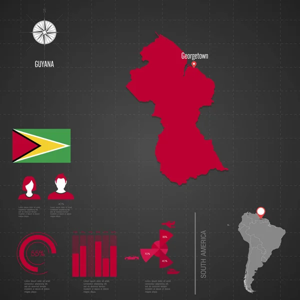 ガイアナの世界地図。旅行のベクトル図 — ストックベクタ
