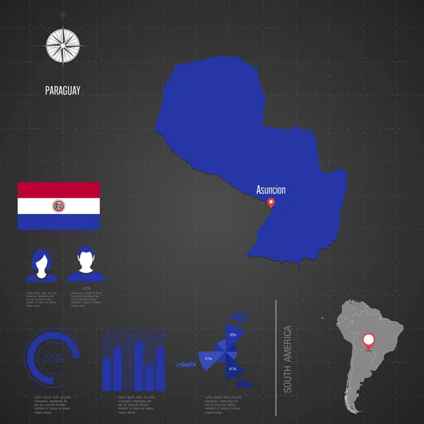 PARAGUAY Mapa del Mundo. Vector de viaje Ilustración — Vector de stock