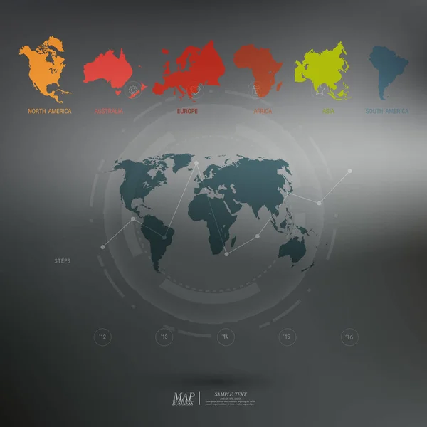 Carte du monde avec différents continents colorés - Illustration — Image vectorielle