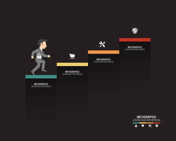 Infografías negocio escalera paso éxito vector diseño plantilla — Archivo Imágenes Vectoriales