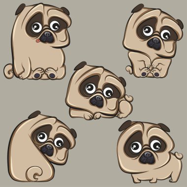 Pug dog seti. Renk vektörü illüstrasyonu