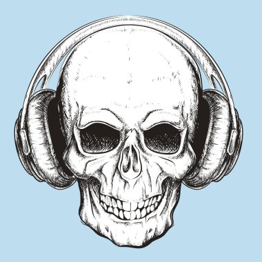 kafatası kulaklıkla renk arkaplanında