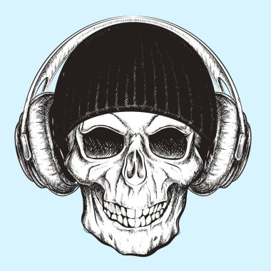 kafatası kulaklıkla renk arkaplanında