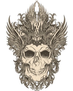 Tüylü bir kafatası. Renk arkaplanındaki vektör illüstrasyonu