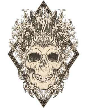 Tüylü bir kafatası. Renk arkaplanındaki vektör illüstrasyonu