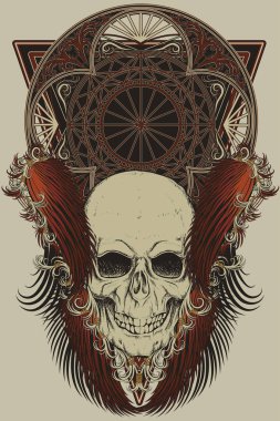 Tüylü bir kafatası. Renk arkaplanındaki vektör illüstrasyonu