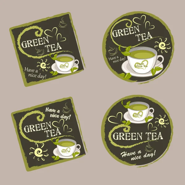 Conjunto Ilustrações Vetoriais Xícara Chá Verde — Vetor de Stock