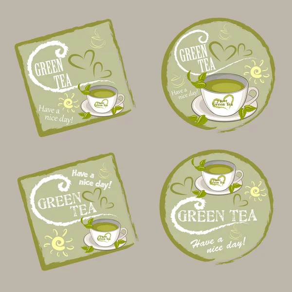 Illustration Vectorielle Ensemble Tasse Thé Vert — Image vectorielle