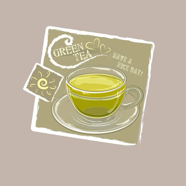 Ilustração Vetorial Xícara Chá Verde — Vetor de Stock
