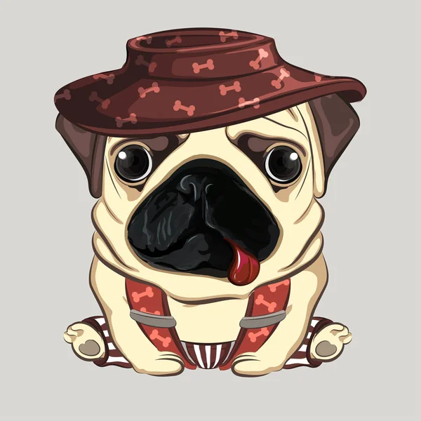 Pug Dog Color Vector Illustration — 스톡 벡터