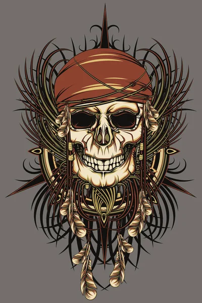 Cráneo Color Abstracto Con Plumas Ilustración Vectorial — Vector de stock