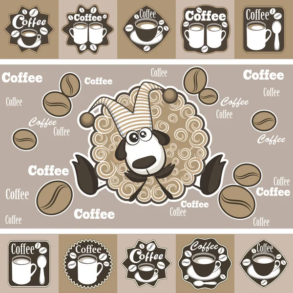 Ilustración Color Vectorial Ovejas Con Café — Vector de stock