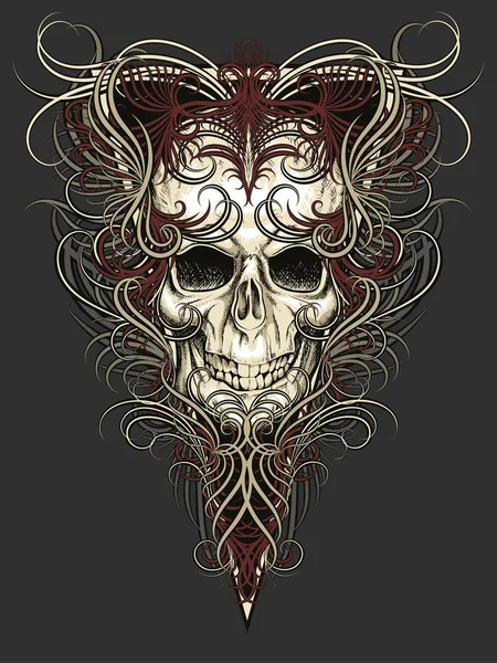 Cráneo Con Plumas Diseño Tatuaje Ilustración Vectorial — Archivo Imágenes Vectoriales