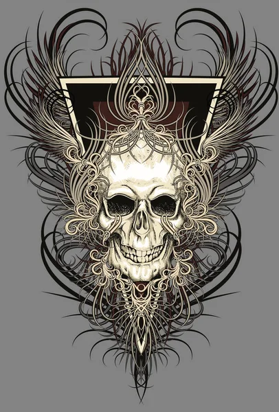 Skull Feathers Tattoo Design Vector Illustration — 스톡 벡터