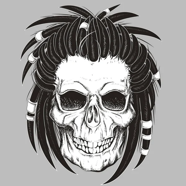 Crâne Couleur Avec Dreadlocks Illustration Vectorielle — Image vectorielle