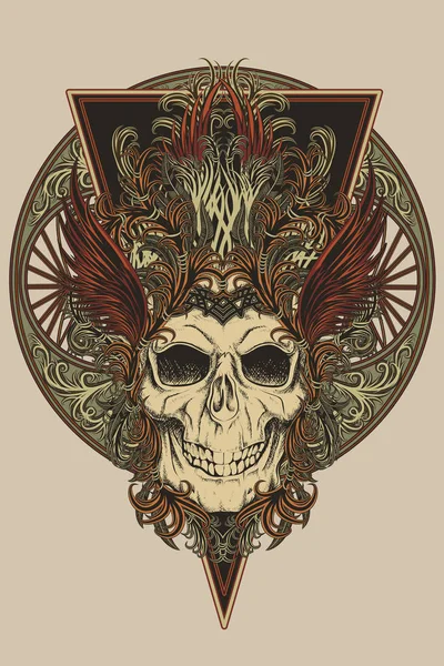 Calavera Con Plumas Ilustración Vectorial Sobre Fondo Color — Archivo Imágenes Vectoriales