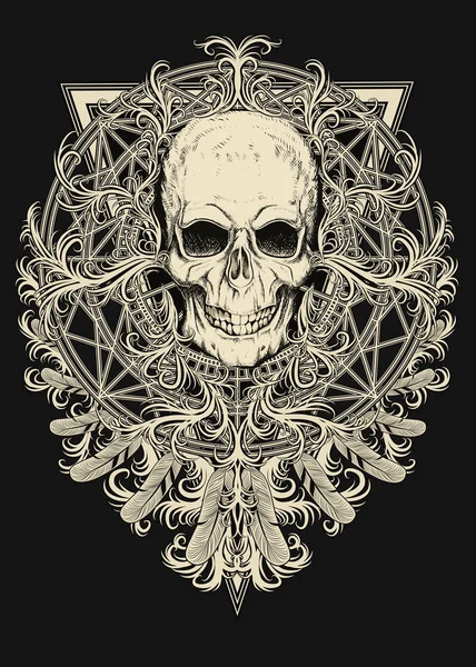 Calavera Con Plumas Ilustración Vectorial Sobre Fondo Color — Vector de stock