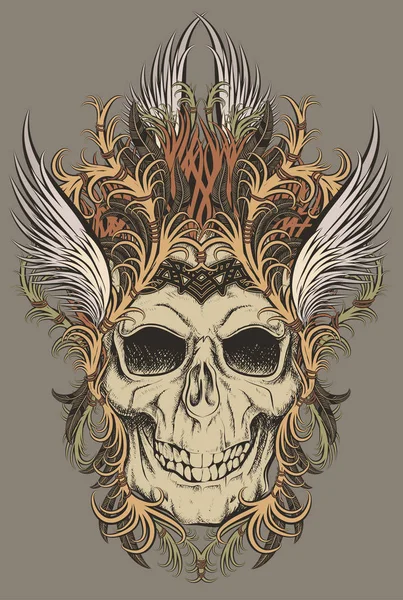 Calavera Color Con Plumas Sobre Fondo Color Ilustración Vectorial — Archivo Imágenes Vectoriales