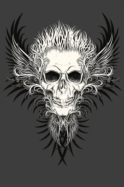 Abstract Color Skull Feathers Vector Illustration — 스톡 벡터