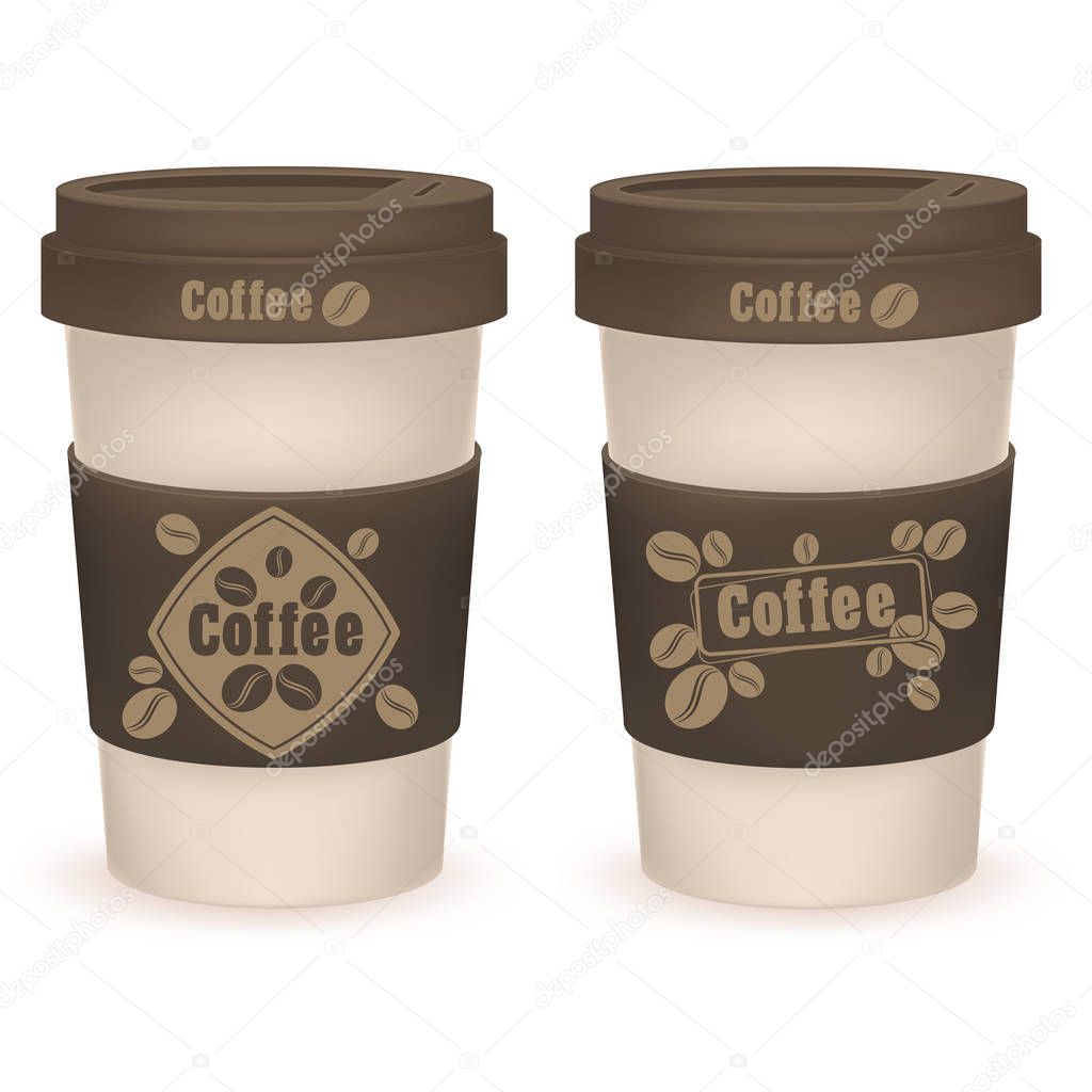 Vector color illustration of two paper cups for coffee 
