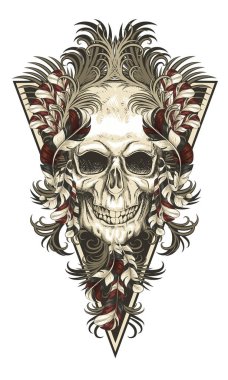 Tüylü soyut renkli kafatası. Vektör illüstrasyonu