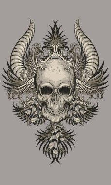 Tüylü soyut renkli kafatası. Vektör illüstrasyonu