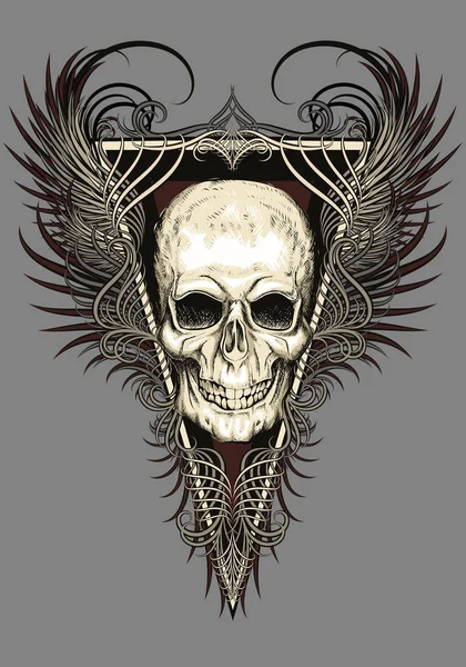 Tattoo Design Skull Feathers Vector Illustration — 스톡 벡터