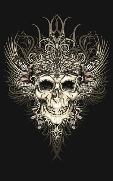 Abstract Color Skull Feathers Vector Illustration — 스톡 벡터