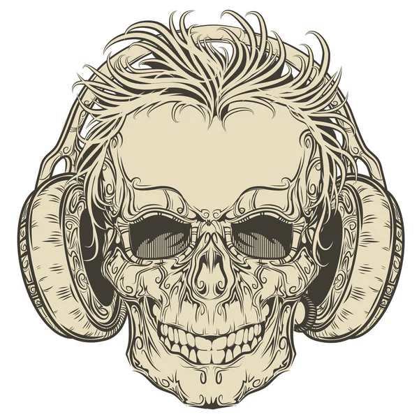 彩色背景耳机中的骷髅 — 图库矢量图片