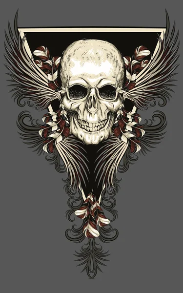 Calavera Con Plumas Ilustración Vectorial — Vector de stock