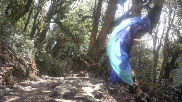 Modell Lány Himalájában Nepál Dzsungel Everest Tibet Anapurta Tánc Ősi — Stock videók