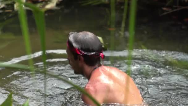 Guy Lives Jungle Life Jungle Palm Trees Natural Phenomenon Rain — Stock Video