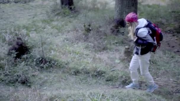 Turist Flicka Reser Sorg Ensam Jakt Efter Äventyr Promenader Nära — Stockvideo