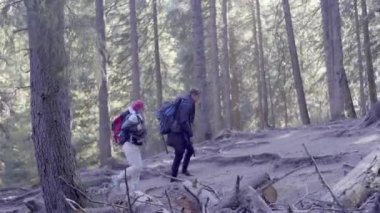 Bir kızla yürüyüşe çıkan bir adam, dağların tepesine çıkar, nehirden geçer ve dağlardaki ormana gider.