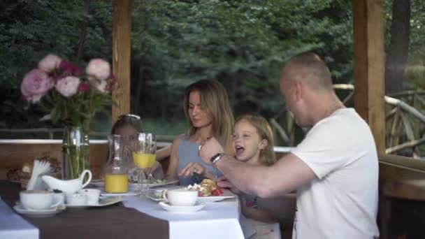 Family Having Dinner Summer Evening — Stock Video