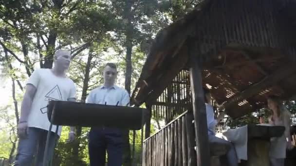 Barbacoa Comunicación Sobre Vida Beber Vino Barbacoa Aire Libre Picnic — Vídeo de stock