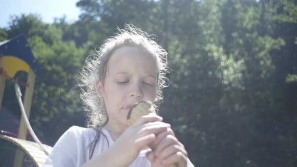 公园里的孩子们吃冰淇淋 家人在大自然中放松 — 图库视频影像