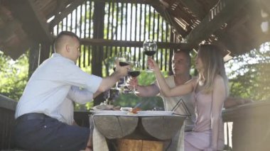 Aile açık havada, piknik, barbekü, hayat hakkında iletişim, şarap, barbekü