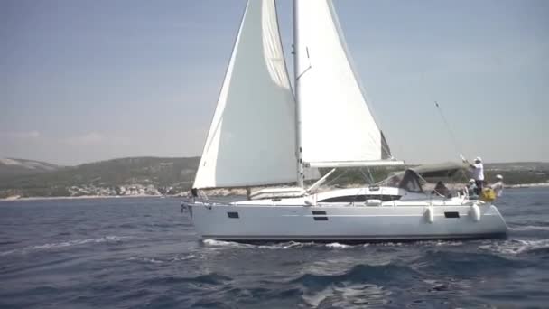 Yacht Deux Voiles Naviguant Méditerranée Escale Port Voyage Sur Yacht — Video