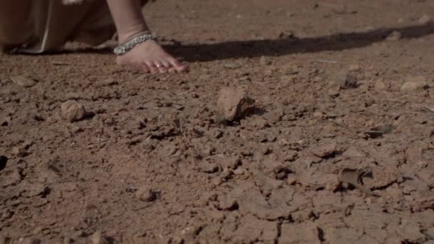 Een Meisje Loopt Door Woestijn Van India Draagt Een Heilig — Stockvideo