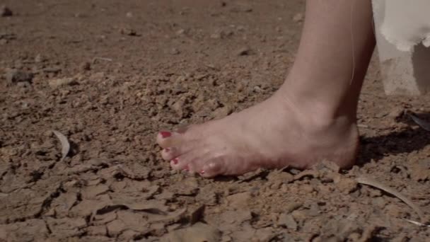 Tyttö Kävelee Intian Aavikon Halki Kantaa Pyhää Tulta Muinainen Maa — kuvapankkivideo