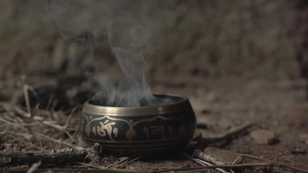 Cawan Suci Mangkuk Dengan Api Suci Tradisi India — Stok Video