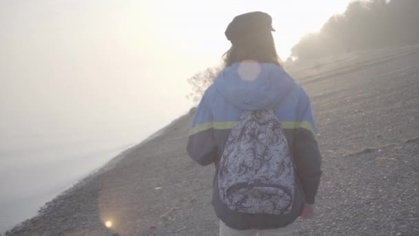 Κορίτσι Περπατά Κατά Μήκος Της Όχθης Και Όνειρα — Αρχείο Βίντεο