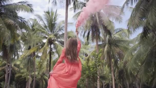 Girl Smoke Bombs Jungle — Stock Video