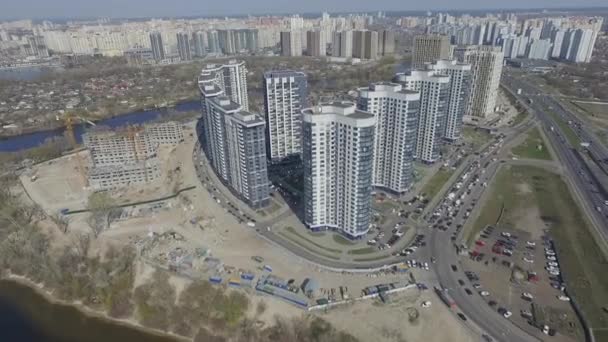 Kiev Stad Vlucht Stad Osokorki District Poznyaki Schieten Vanuit Een — Stockvideo