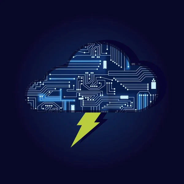 闪电和云与电子线路 — 图库矢量图片