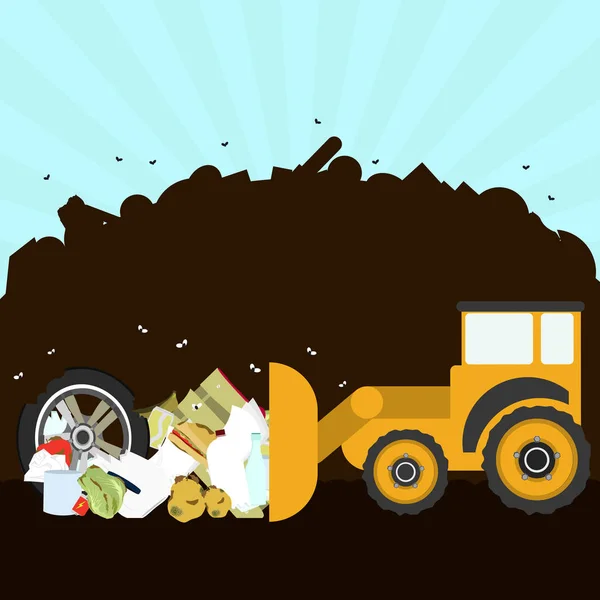 Bulldozer in the landfill — Stock Vector
