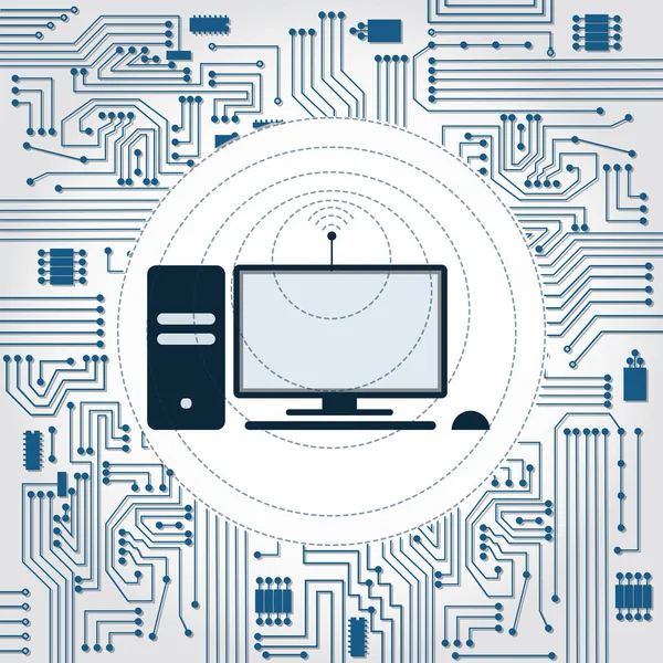 PC, onde sans fil et circuit électronique — Image vectorielle